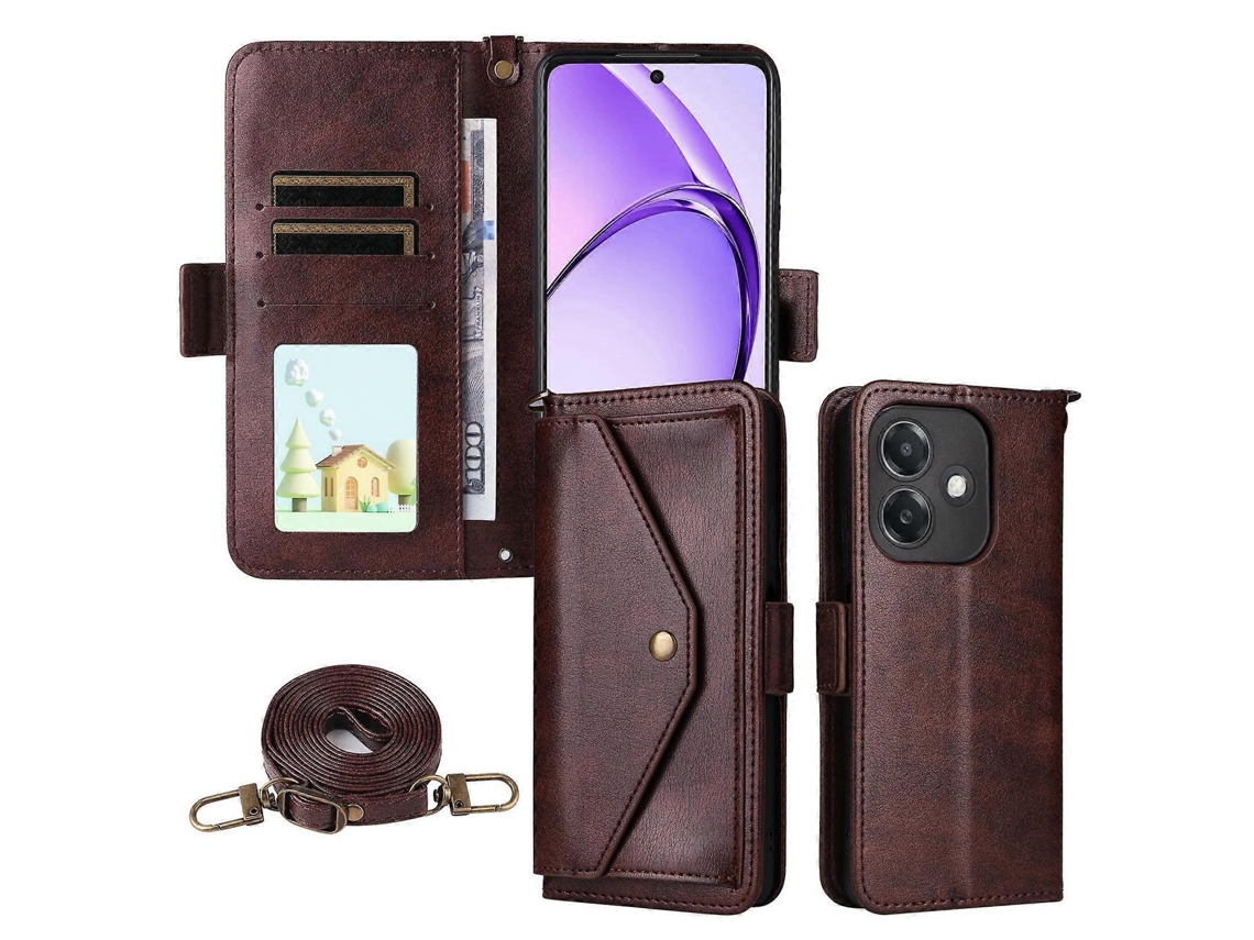 Capa Transversal De Couro Bovino Com Vários Compartimentos Para Cartões Para Oppo A3 Pro Global / A80