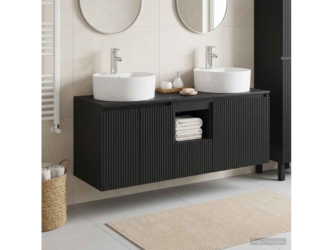 Vidaxl Conjunto De Armários Para Banheiro 3 Unid. Preto