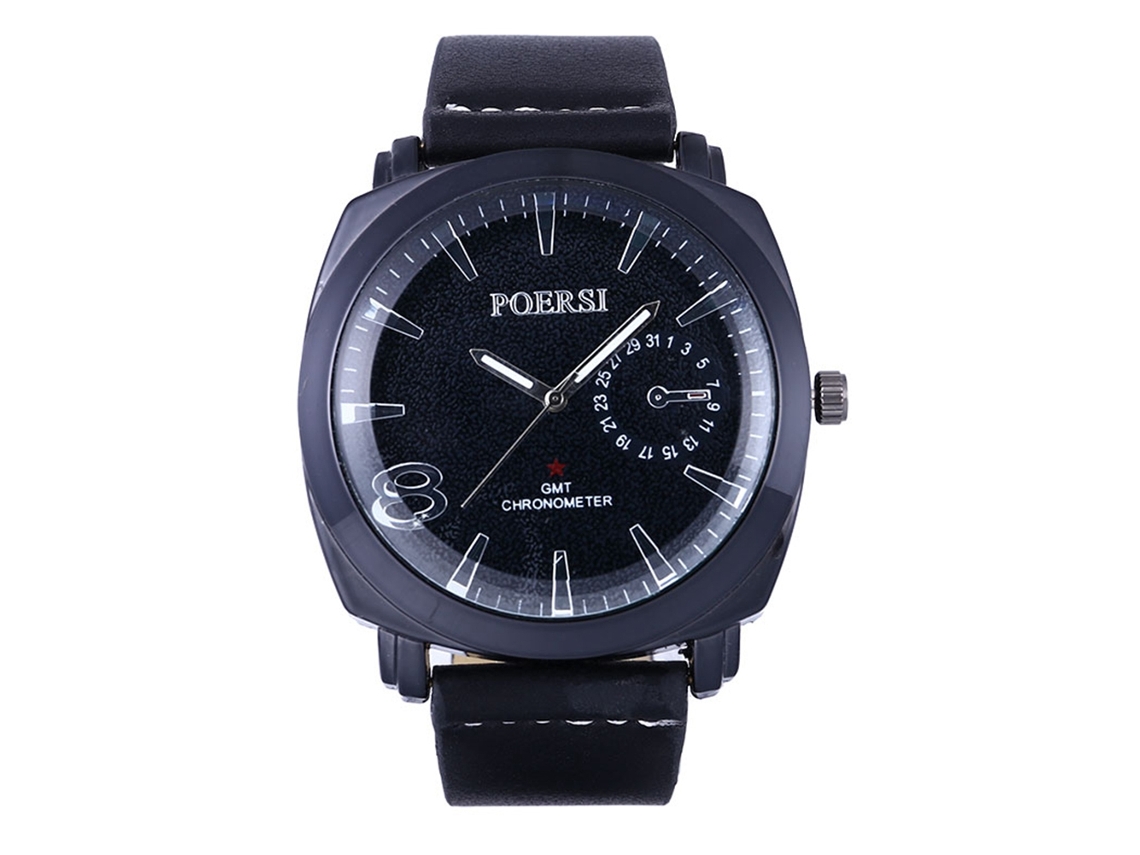 Relógio masculino de quartzo com pulseira de PU, modelo casual e moderno Zhoulianfa P12, preto.