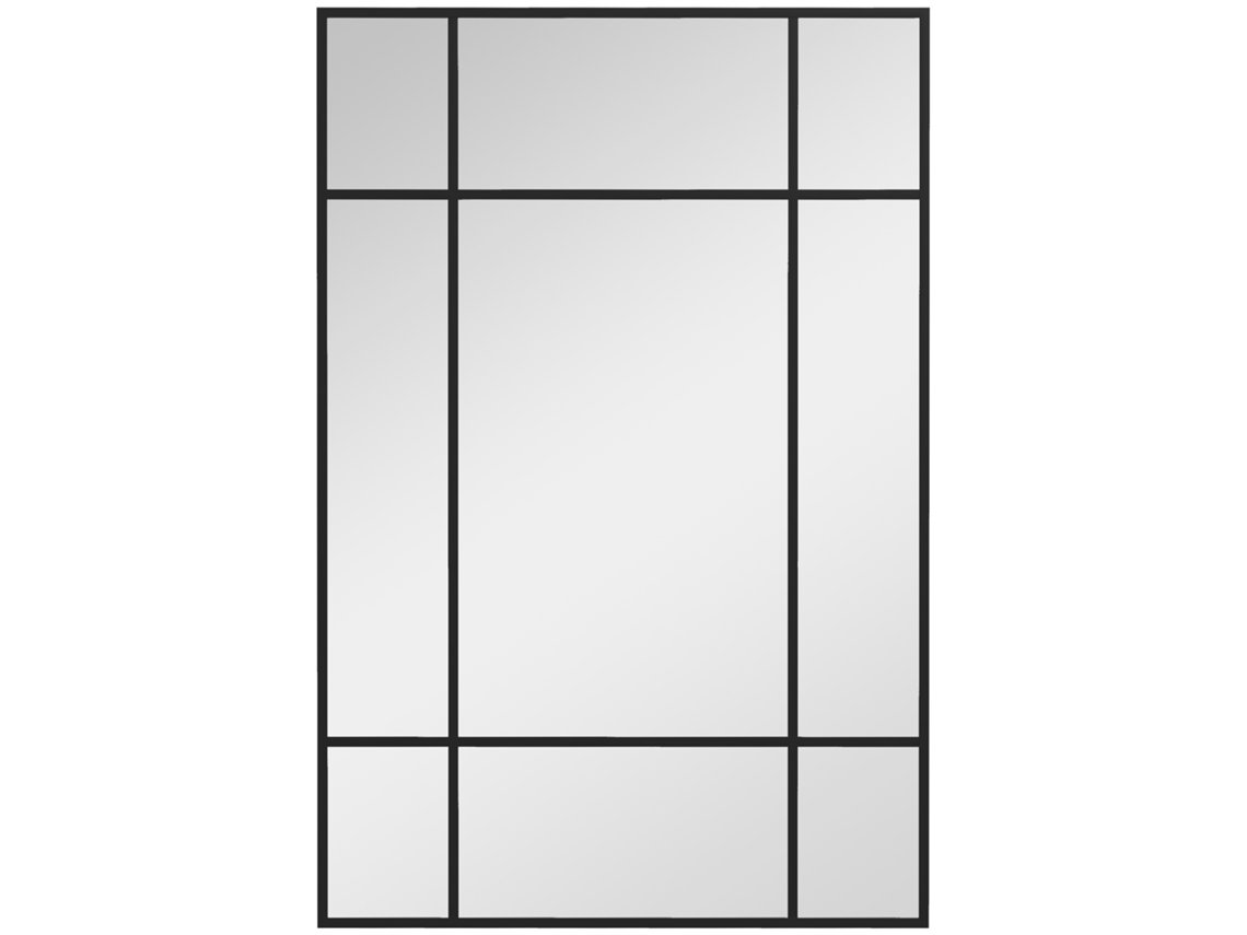 Janela de Vidro Retangular com Espelho. Horizontal Ou Vertical com 4 Ganchos. Metal 90x60 Cm Preto
