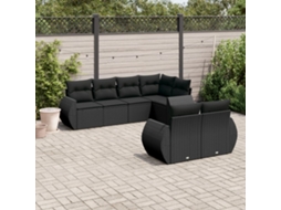 Vidaxl 7 Pcs Conjunto De Sofás P/ Jardim C/ Almofadões Vime Pe Preto