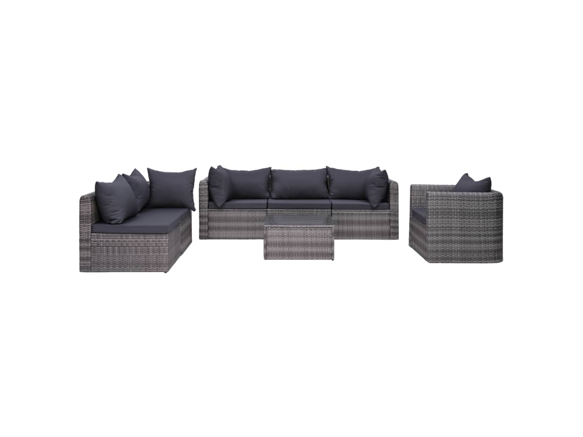 Vidaxl 7 Pcs Sofás De Jardim C/ Almofadões+almofadas Vime Pe Cinzento