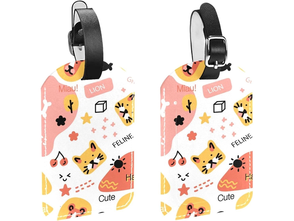 Conjunto De 2 Etiquetas Bagagem Viagem Com Alça Segurança, Com Um Design Fofo De Animais