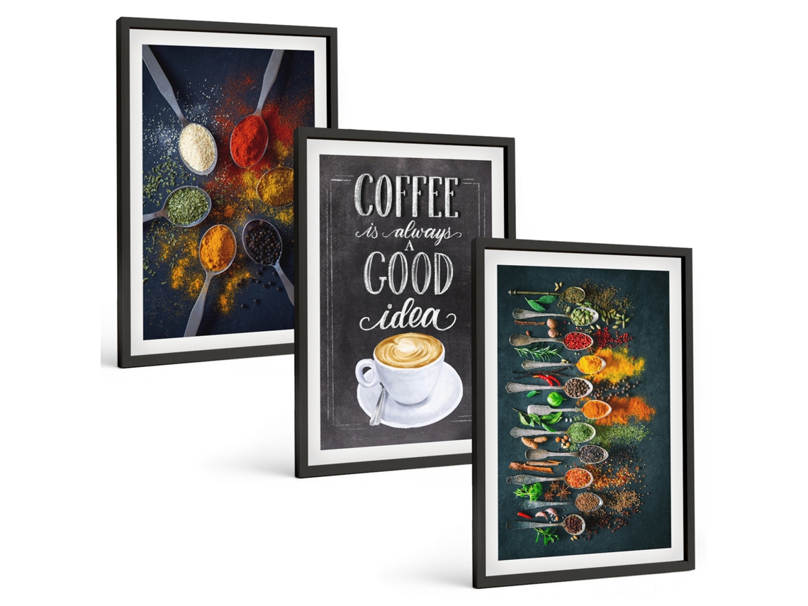 Conjunto De Pinturas Especiarias, Café, Ervas, Padrões Espelharte (3 Peças 40x60 Cm)