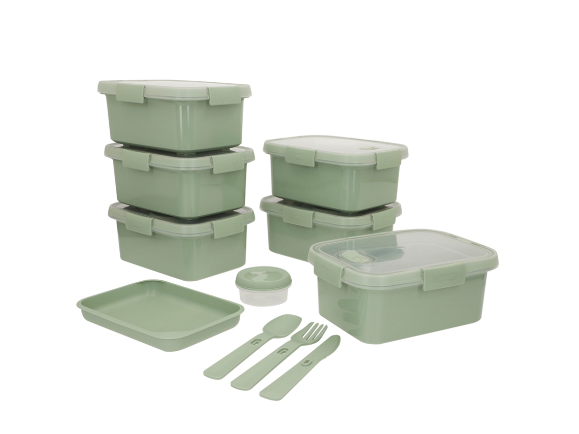 Curver Pack 6 Recipientes Herméticos 20x15x9 Cm (1,2l) Com Tabuleiro E Talheres