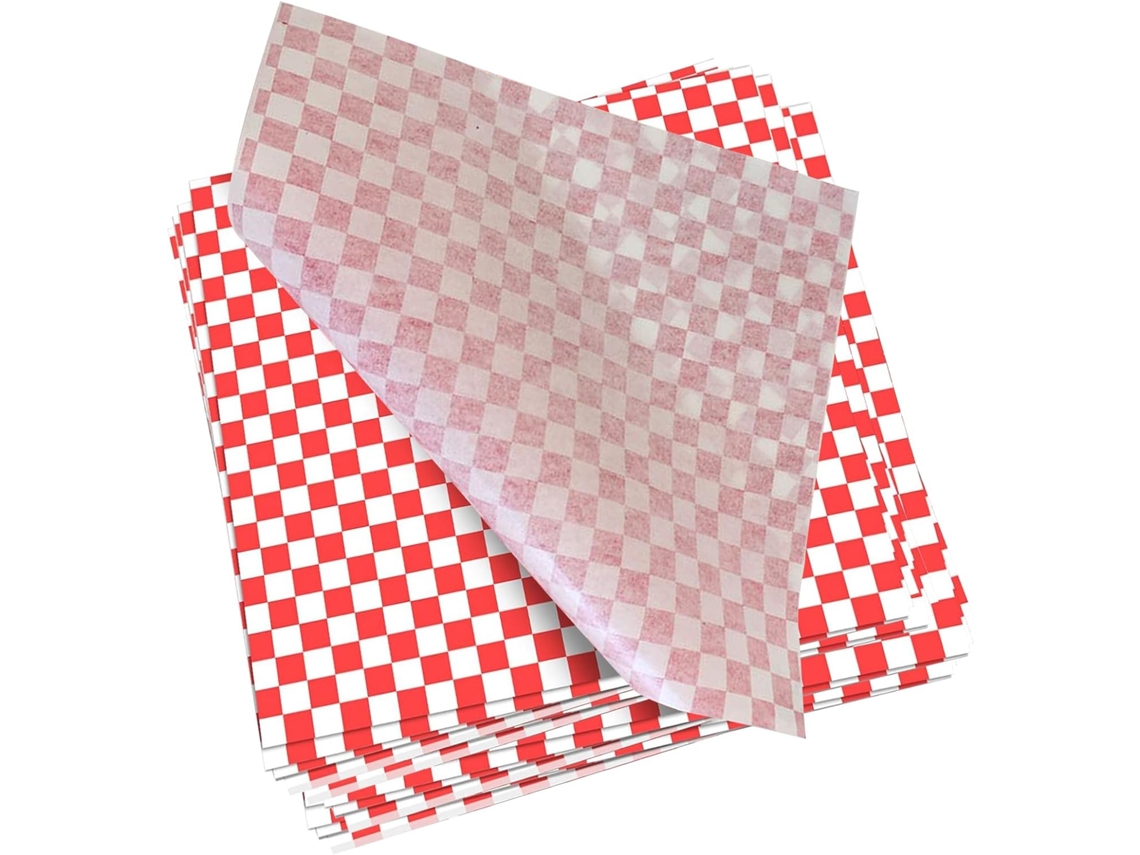 Folhas De Papel Antiaderente, 100 Unidades, Para Embrulhar Hambúrgueres, Peixe Frito, Batatas Fritas E Sanduíches. Impressas Em Vermelho.