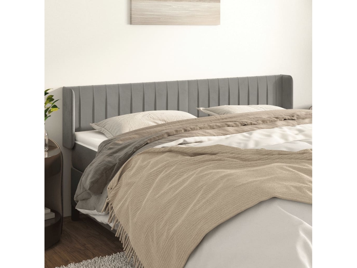 Cabecero con Alas de Terciopelo 183x16x78/88 cm Gris Claro