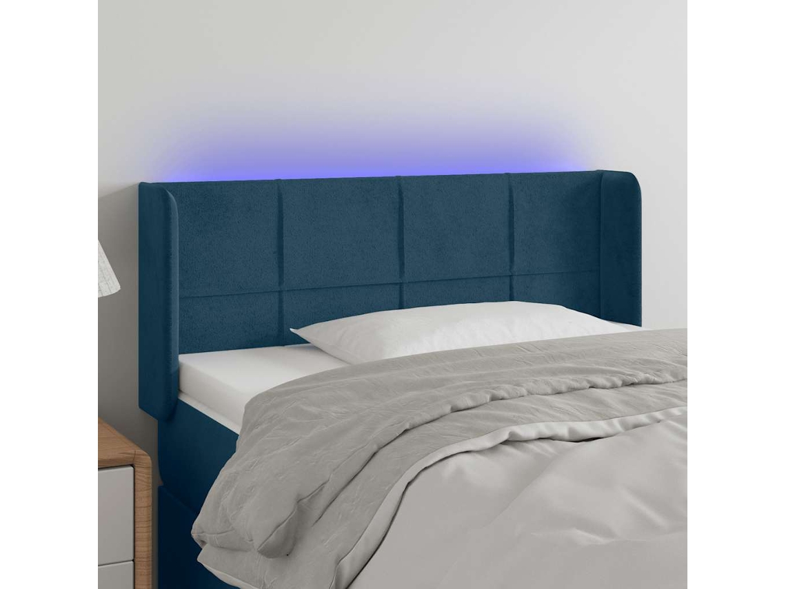 Vidaxl Cabeceira De Cama C/ Luzes Led Veludo 93x16x78/88cm Azul-escuro