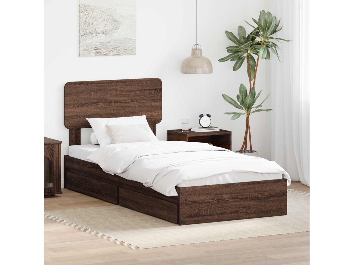 Vidaxl Cama com Armazenamento com Gaveta Carvalho Marrom 75 X 190 Cm