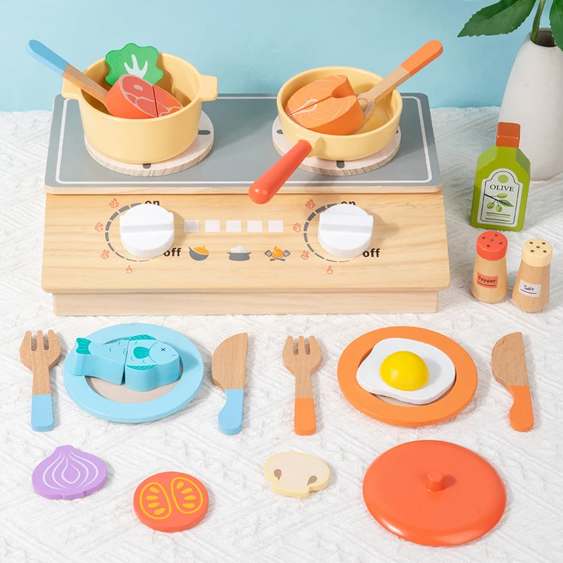 Fogão De Cozinha Infantil De Madeira Com Simulação Realista, Brinquedo Interativo De Comida Para Cozinhar.