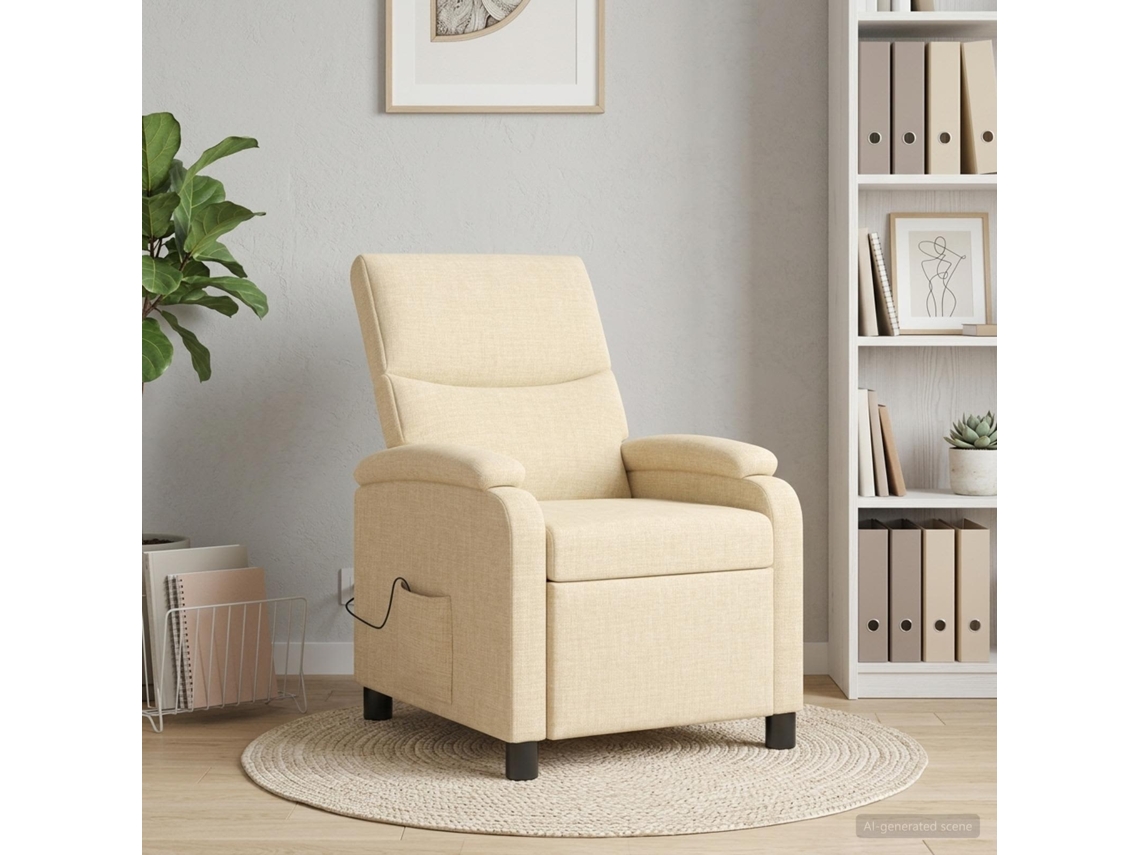 Vidaxl Recliner De Massagem Creme Tecido