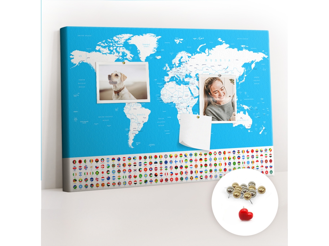 Lousa De Cortiça Mapa De Contorno De Países Para O Escritório Espelharte (60x40 Cm)