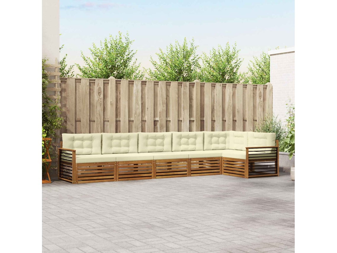 Vidaxl Conjunto De Sofás Para Exterior 6 Pcs Natural E Creme