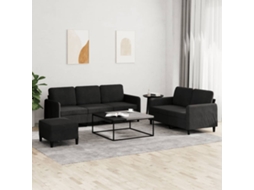 Vidaxl 3 Pcs Conjunto De Sofás Veludo Preto