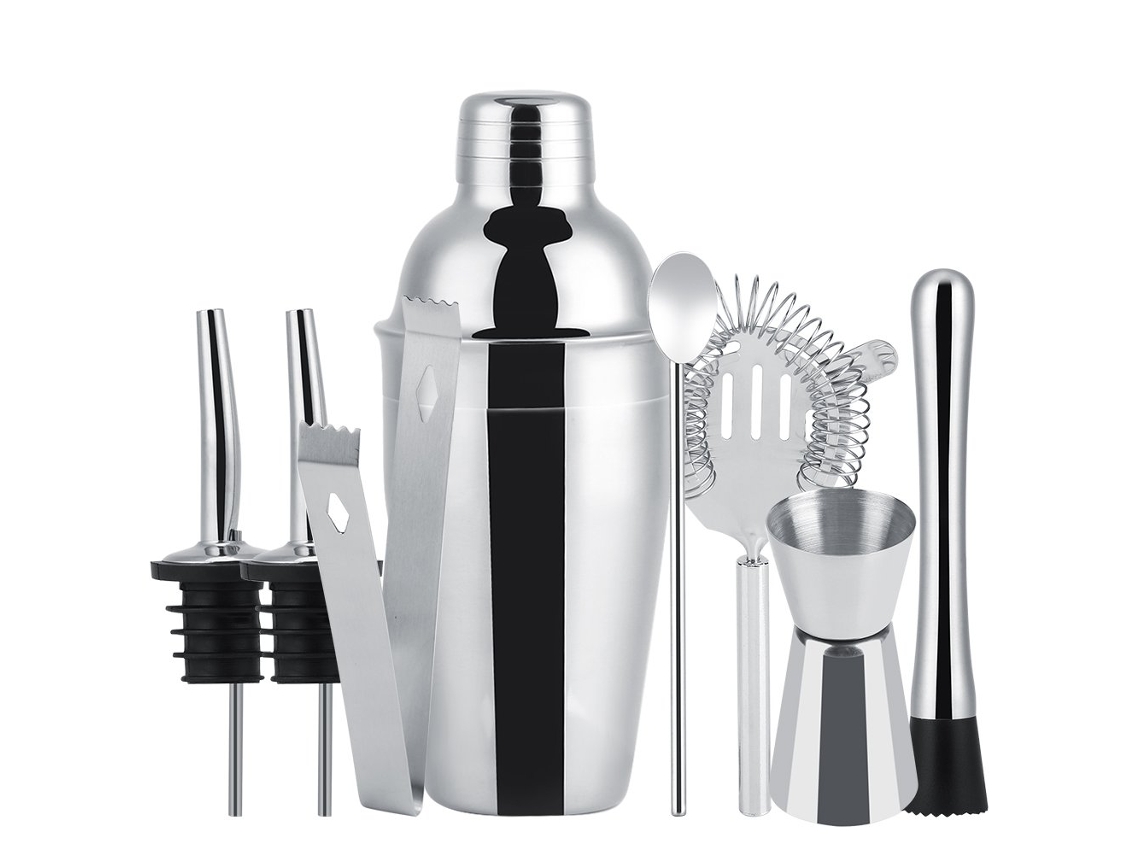 Conjunto De Coquetel De 8 Peças, Para Bar, Coqueteleira De 550ml, Aço Inoxidável Prateado