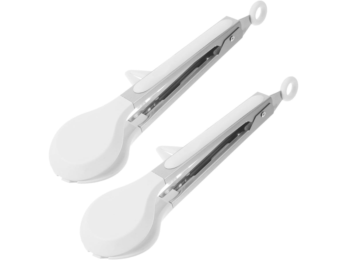 Pinça Para Alimentos Cabilock De 2 Peças Em Aço Inoxidável E Silicone Com Suporte, Resistente Ao Calor Para Servir Pão E
