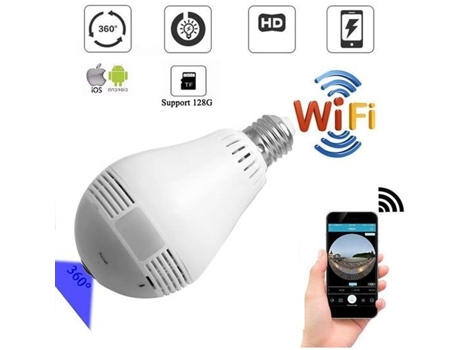 Câmera panorâmica HD espiã WiFi bulbo 360° MECER