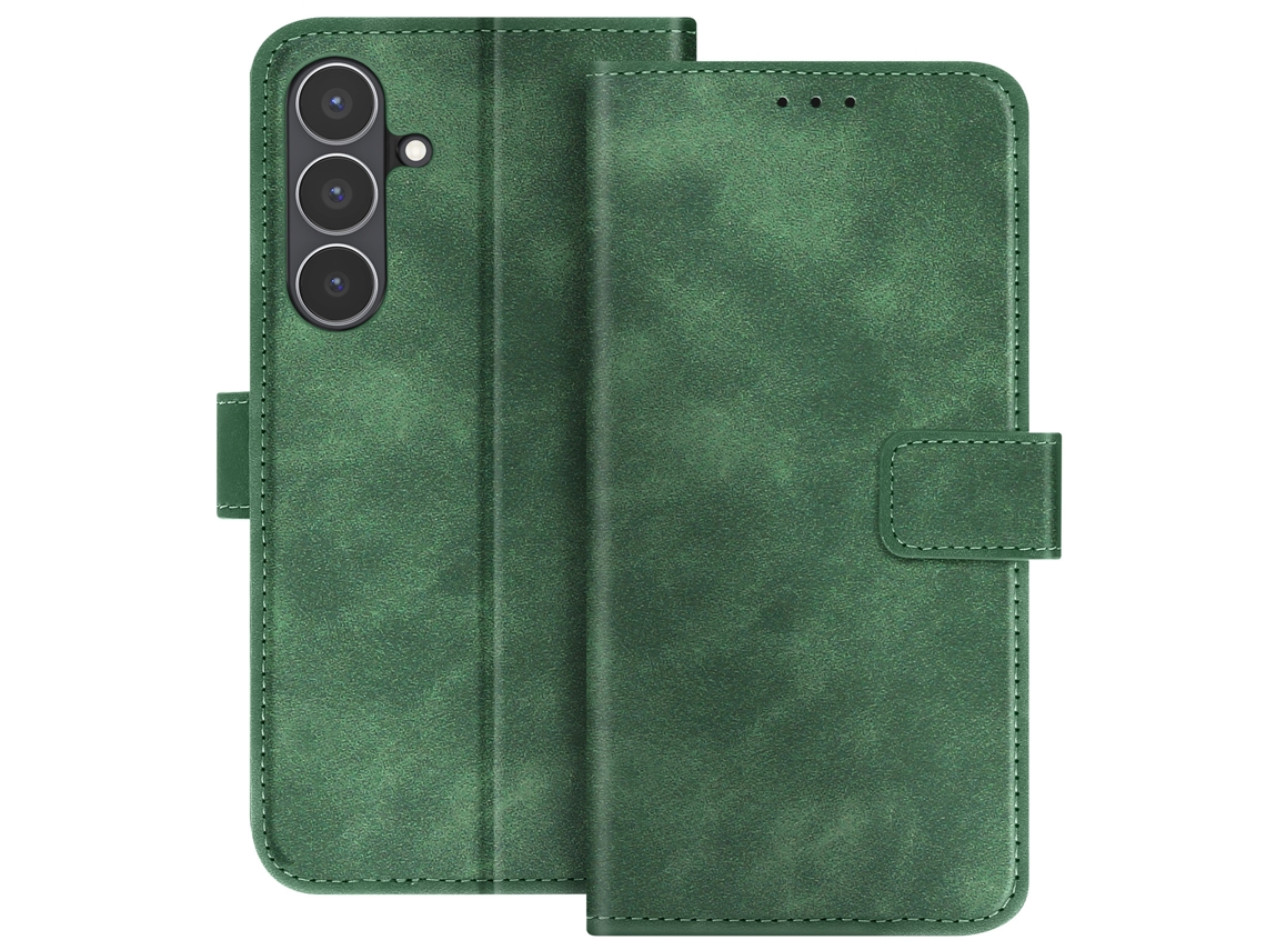 Avizar Capa Carteira Para Galaxy S25 Fe Magnética Efeito Camurça Soft-touch Verde Abeto
