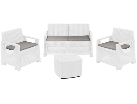 Conjunto de Jardim Bellagio Branco IPAE PROGARDEN (2 Cadeirões + 1 Sofá Duplo + 1 Mesa de Apoio)