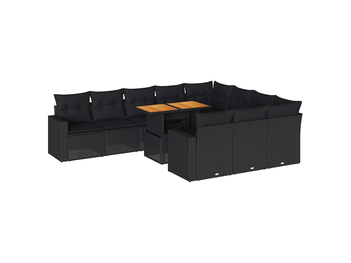 Conjunto de 11 sofás de jardim com almofadões Vime Pe Preto MAISON EXCLUSIVE
