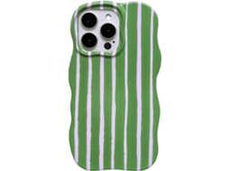 Capa Para Iphone 16 Pro Listrada, Estilosa, Moderna E Ondulada, Resistente A Impactos, Verde
