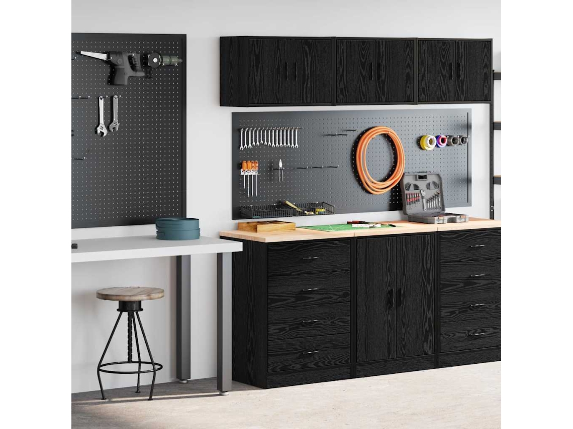 Armários De Garagem 2 Pcs Derivados De Madeira Preto Lovely Home