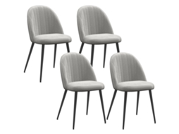 Conjunto De 4 Cadeiras De Sala De Jantar Modernas Cadeiras Estofadas Em Veludo Com Encosto Alto E Pés De Aço 50x52x83 Cm Cinza