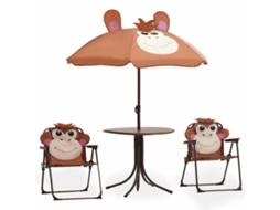 Vidaxl 3 Pcs Conjunto Bistrô De Jardim Infantil C/ Guarda-sol Castanho