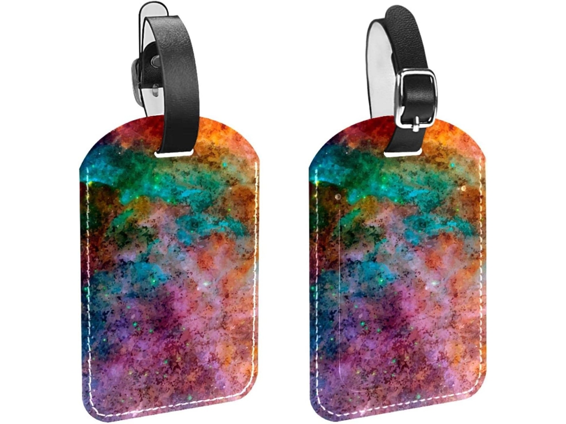 Conjunto De 2 Etiquetas Bagagem Em Couro Sintético Com Textura Aquarela Proteger Sua Privacidade