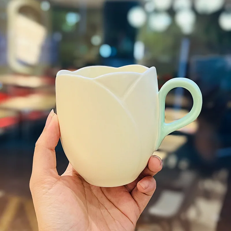 Caneca de Cerâmica Personalizada em Formato de Tulipa com Relevo , Estilo Francês. MDUG (damasco, 350ml)