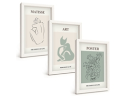Composição De Quadros Pôsteres Em Tons De Bege E Verde De Matisse Espelharte (3 Peças 20x30 Cm)