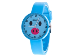 Relógio de Pulso para Menina Cute Pig Pattern com Pulseira de Silicone Azul