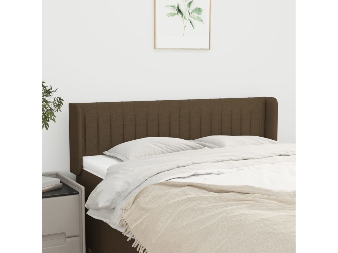 Vidaxl Cabeceira De Cama C/ Abas Tecido 147x16x78/88cm Castanho-escuro