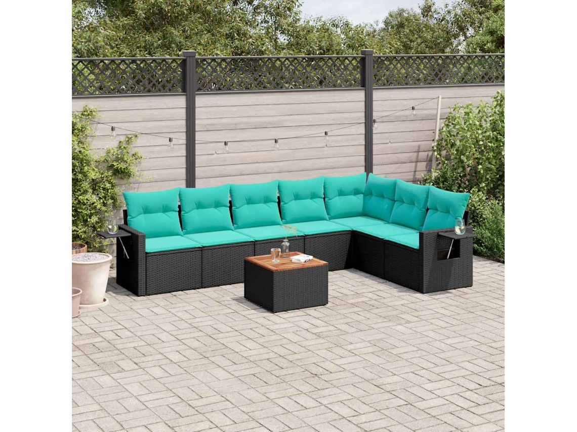 Vidaxl Conjunto De Sofá De Jardim Com 8 Peças E Almofadas Em Rattan Sintético Preto