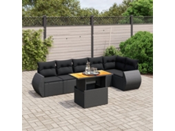 Vidaxl 7 Pcs Conjunto De Sofás P/ Jardim C/ Almofadões Vime Pe Preto