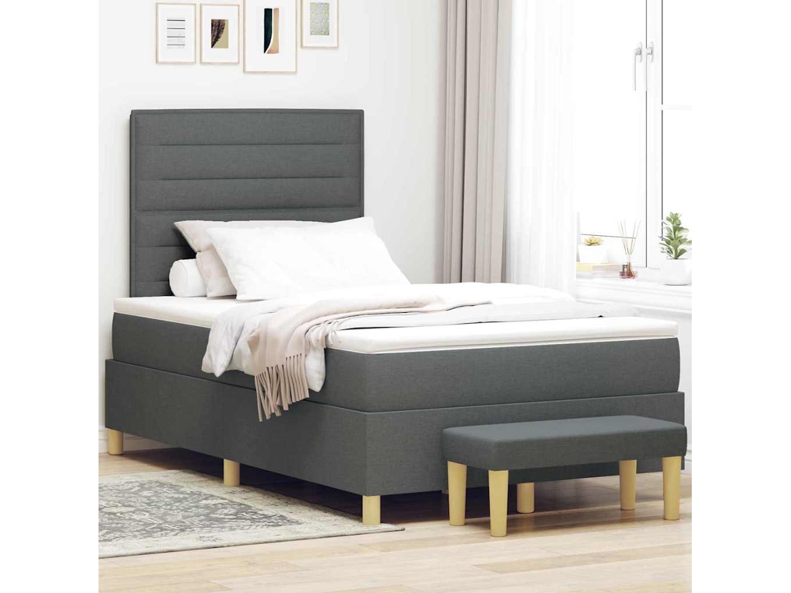Vidaxl Cama Box Com Cabeceira Cinzento Escuro 200 X 120 Cm Tecido