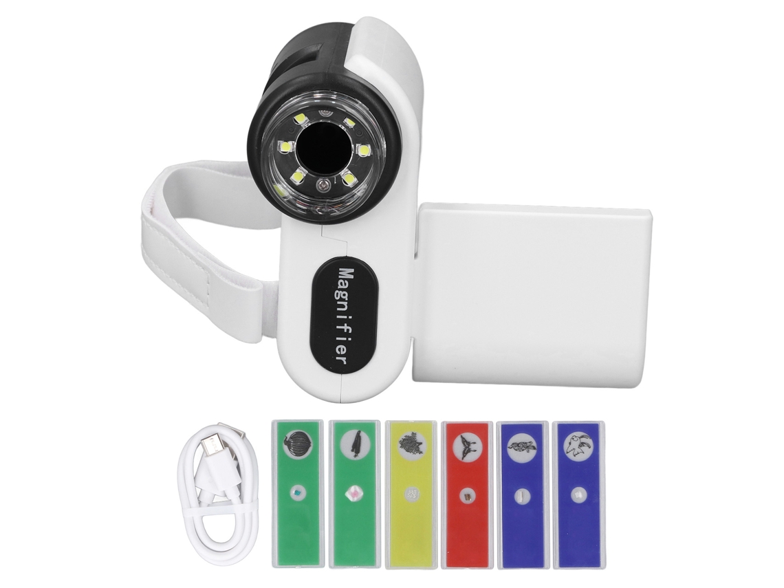Microscópio Digital Portátil Para Crianças 1000x Com Tela De 2 Polegadas Colorida Ferramenta Educativa Branca