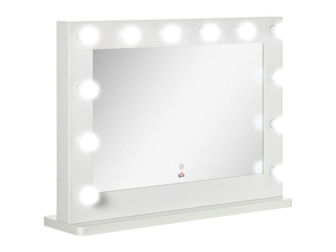 Espelho de Hollywood com Iluminação. Controles por Toque. Função de Memória. 12 Lâmpadas Led Reguláveis. Branco. 80 X 60 Cm Ge