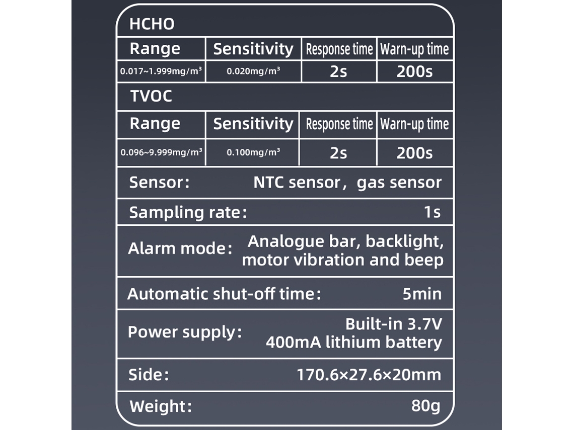 Detector De Qualidade Do Ar Doméstico Tvoc Hcho