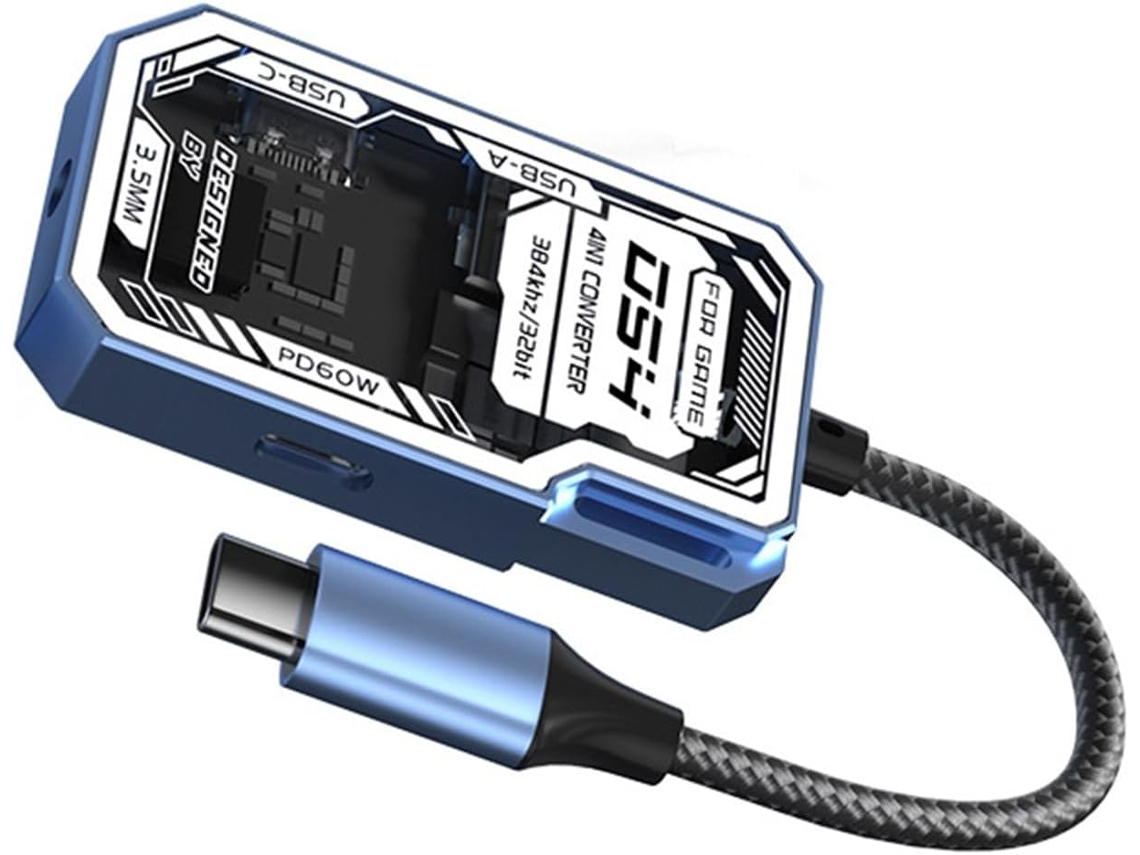 Hub Transparente Para Jogos Com Divisor Usb Tipo C De 4 Portas,