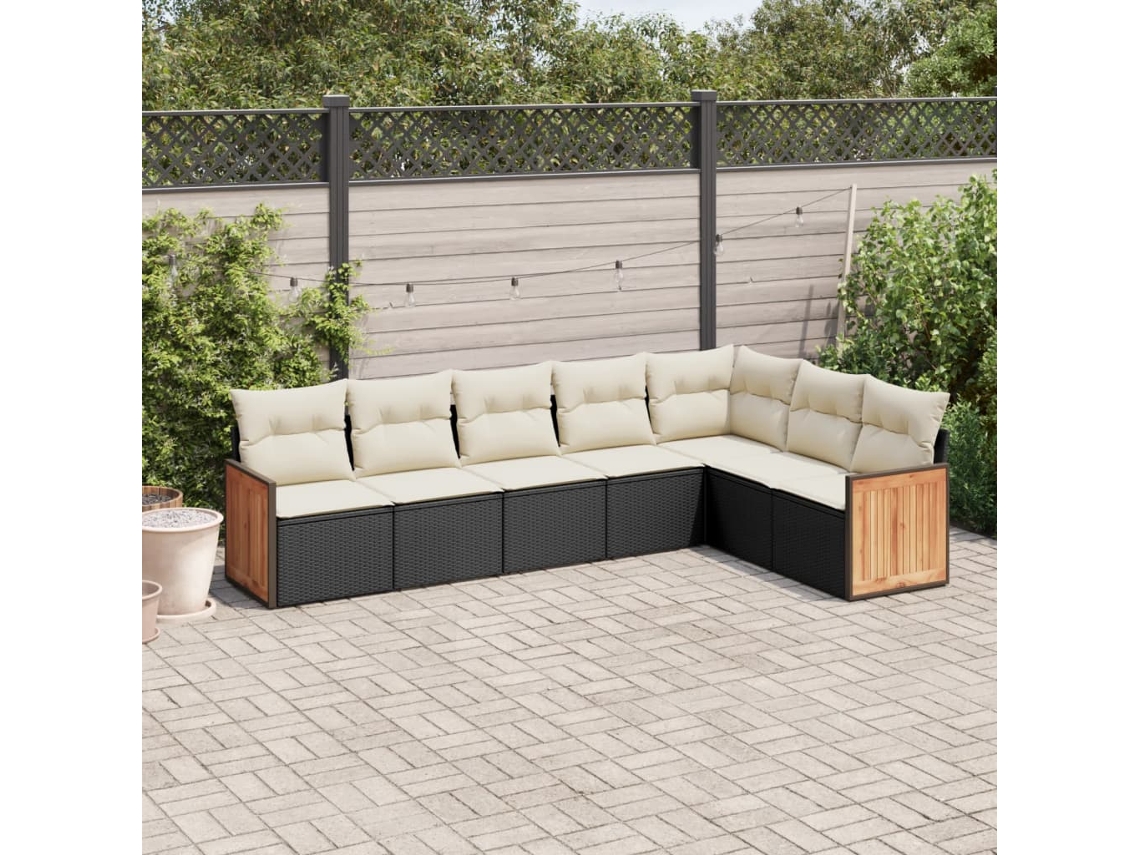 Vidaxl 7 Pcs Conjunto De Sofás P/ Jardim C/ Almofadões Vime Pe Preto