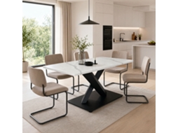 Mesa Retangular Grande Branca Mármore X Preta 6 8p VELTRIX