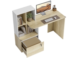 Escrivaninha de computador com estante, 4 compartimentos e gaveta com chave, 126x50x109cm, carvalho e branco