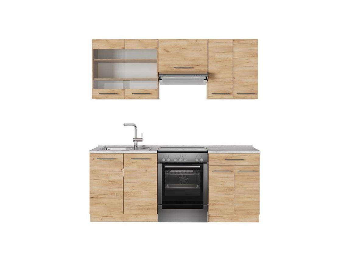 Cuisine Fame Line, 200cm, Pt Marbre, Chêne De Force Doré, Chêne De Force Doré, Vicco