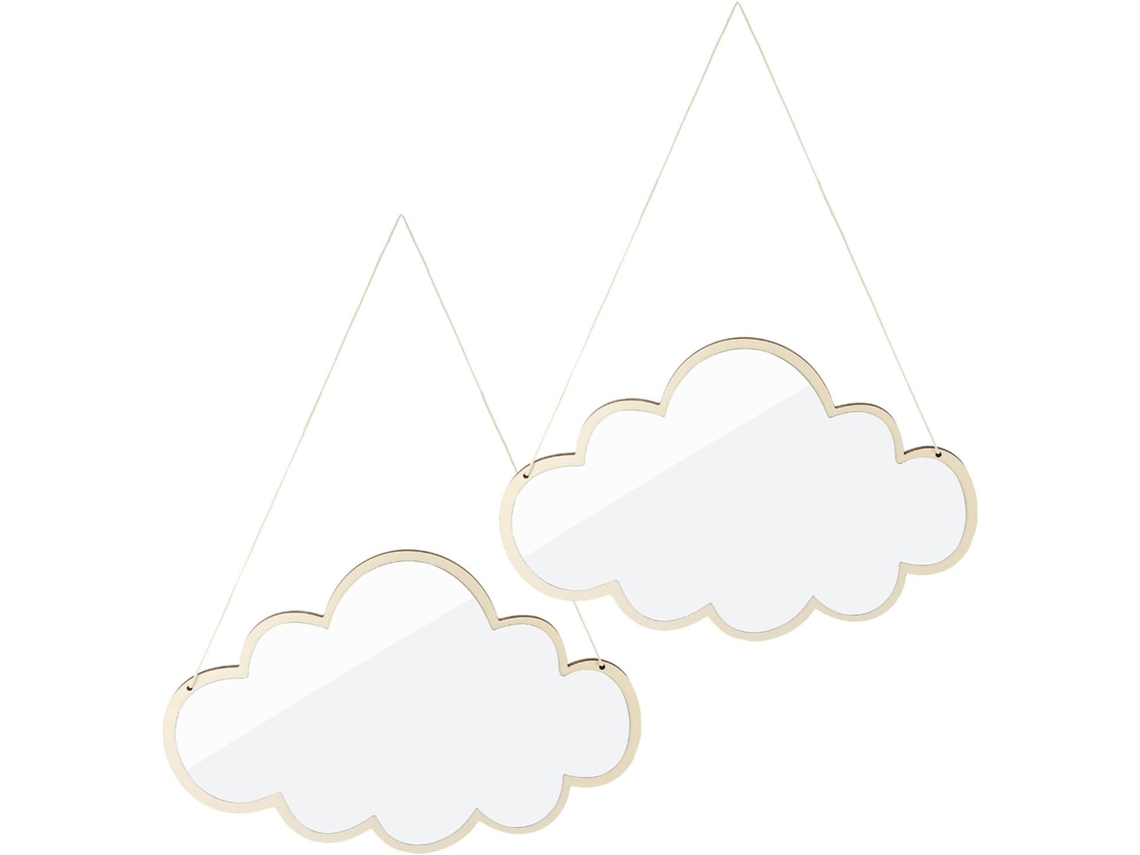 De 2 Espelhos De Parede Decorativos Em Formato De Nuvem, Acrílico Com Moldura De Madeira, Espelho Para Pendurar Com Gokoco