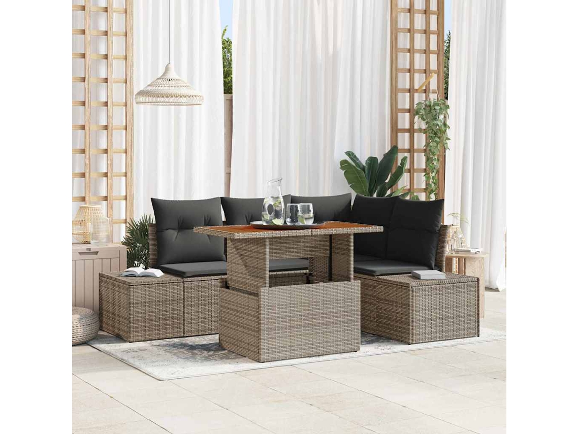 Vidaxl Conjunto De Sofá De Jardim 5 Unid. Cinzeto Rattan Sintético