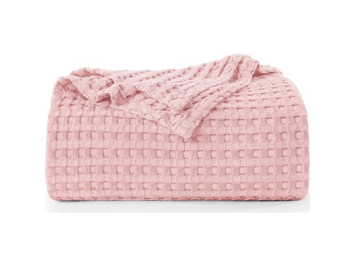 Nova Line manta de Algodão Waffle Macia, Leve, Respirável para Cama em Todas as Estações (rosa Claro 110*70cm)
