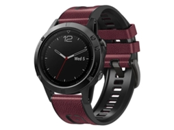 Bracelete para Garmin couro e silicone com liberação rápida e fivela de aço preta vinho tinto XIAOMOYU