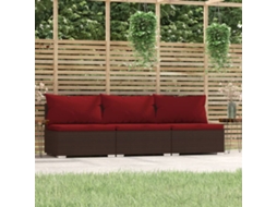 Vidaxl Sofá de Jardim 3 Lugares com Almofadões Vime Pe Castanho