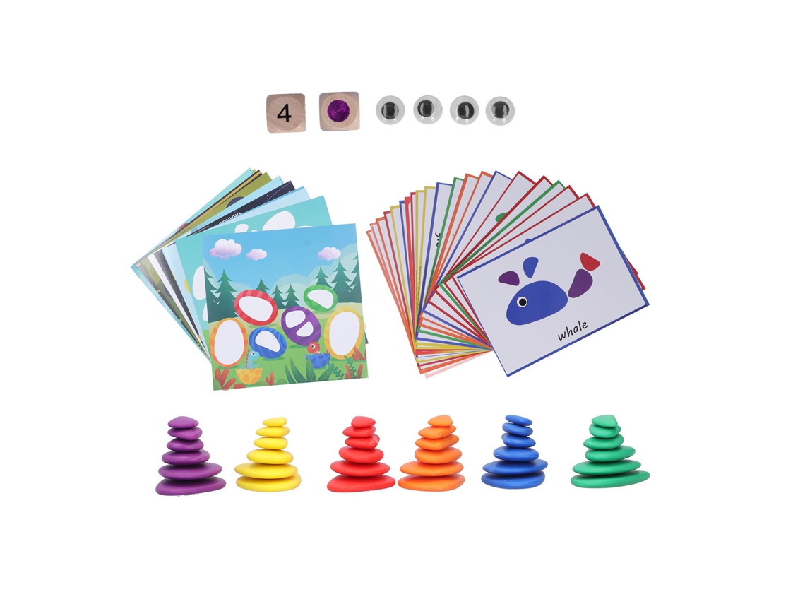 Ats bloques de Equilibrio de Madera para Niños Juguete Educatsivo Apilable Piedras Coloreadas